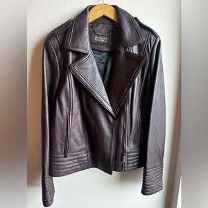 Badgley Mischka Asymmetrical Brown Genuine Leather Jacket - SZ L